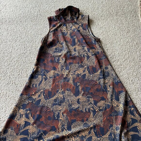 Julie Brown Safari Animal Print Trapeze Dress | M | Sleeveless | Giraffes - Picture 1 of 7